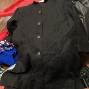 Harve Benard Black Linen Button-Front Tunic